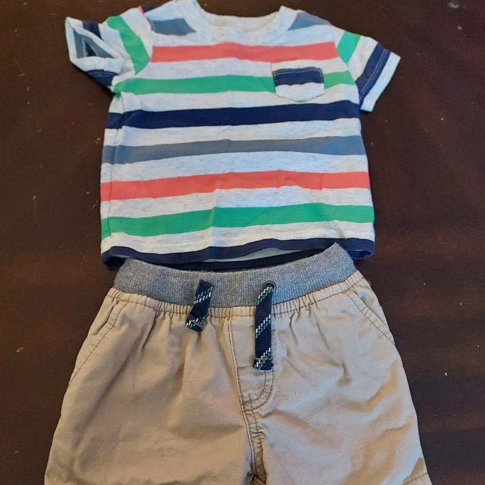 Carter's Baby Boy Striped T-Shirt and Khaki Color Shorts Size 6